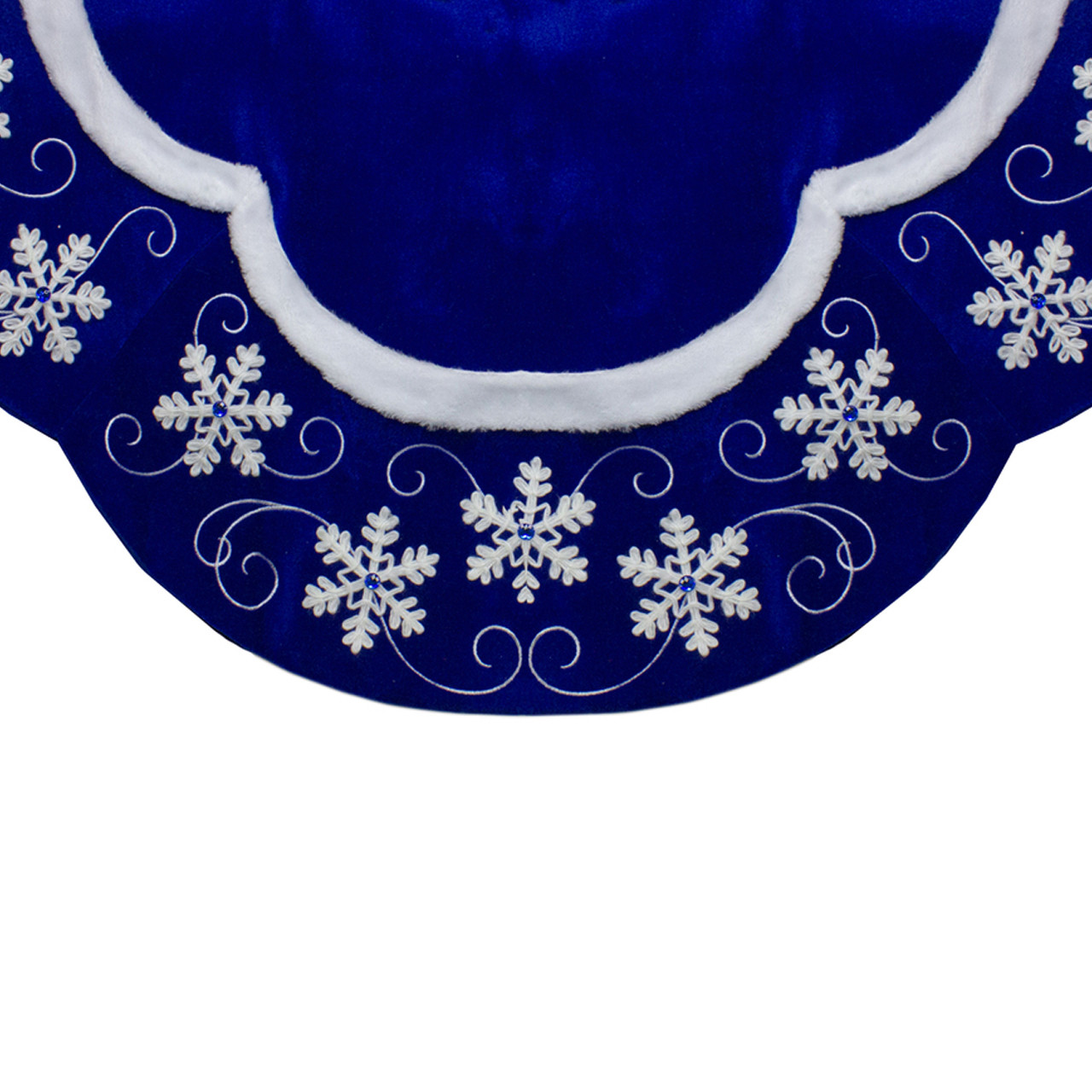 48Inch Velvet Royal Blue & White Snowflake Christmas Tree Skirt